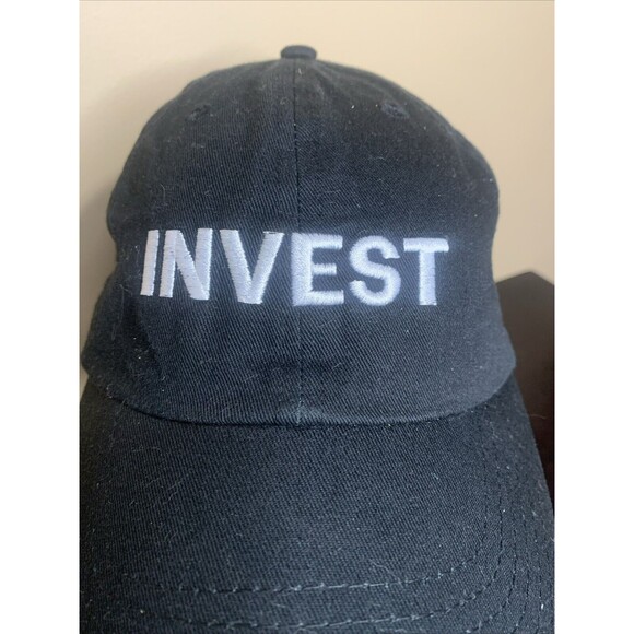 INVEST Strap Back Dad Hat Adjustable Cap Black - Picture 2 of 7